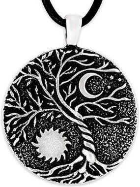 NEW Tree of Life Necklace Moon Pendant Faux Leather Cord Silver Tone Trendy